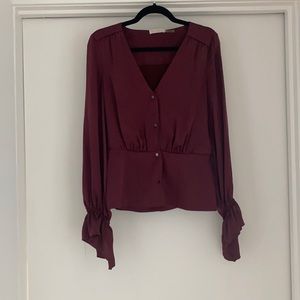 Ramy Brook Long Sleeve V Neck Blouse - Burgundy